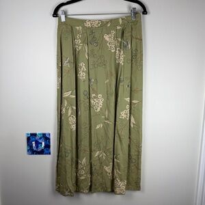 Vintage Y2K Green Floral Butterfly Fairy Cottagecore Whimsy Midi Skirt Medium